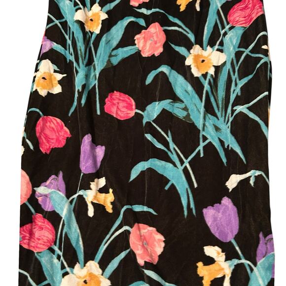 Vintage 1980s Montgomery Ward Floral Velour Loungewear Dress / Large - - Picture 4 of 4